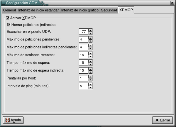 Pantalla de configuración de GDM
