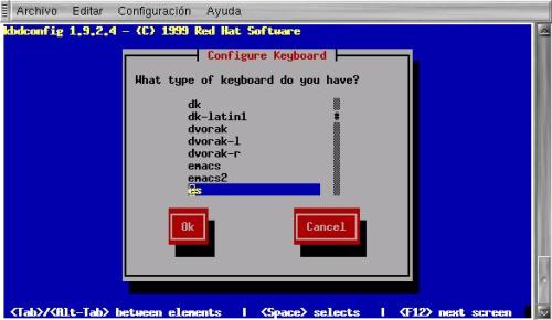Pantalla de kbdconfig